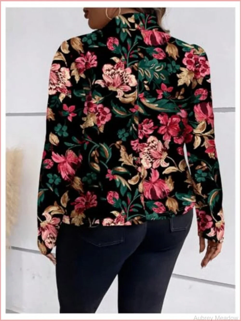 Plus Size Floral Leopard Blazer Long Sleeve Lapel Neck Suit Jacket